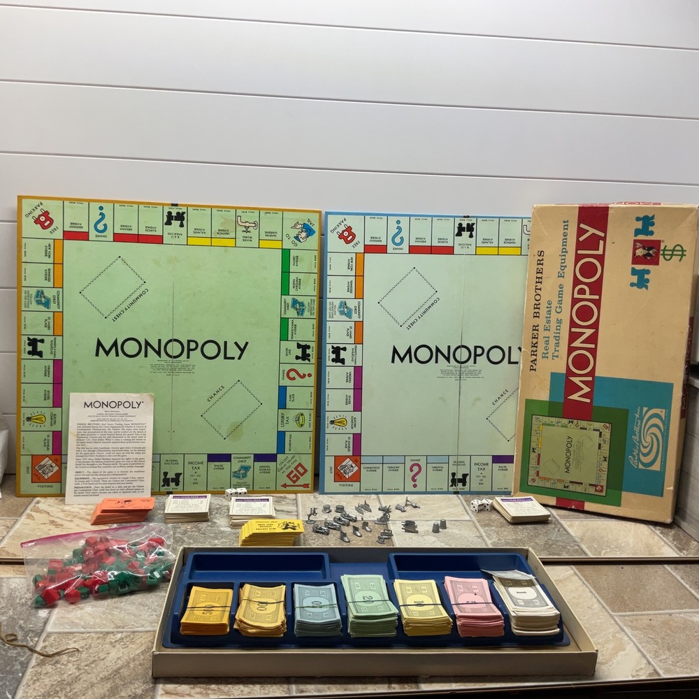 2 Vintage Parker Brothers Monopoly Board Game Set 1974 Edition with Metal Tokens